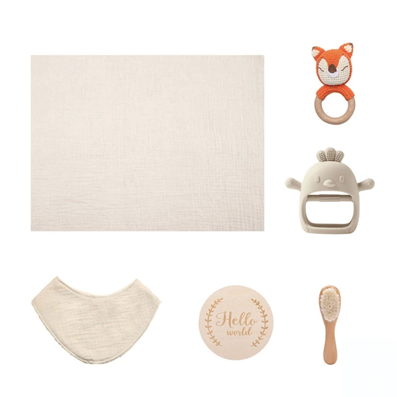 Coffret cadeau bain bébé et anneau de dentition – Jouets en silicone, hochet et cartes étapes