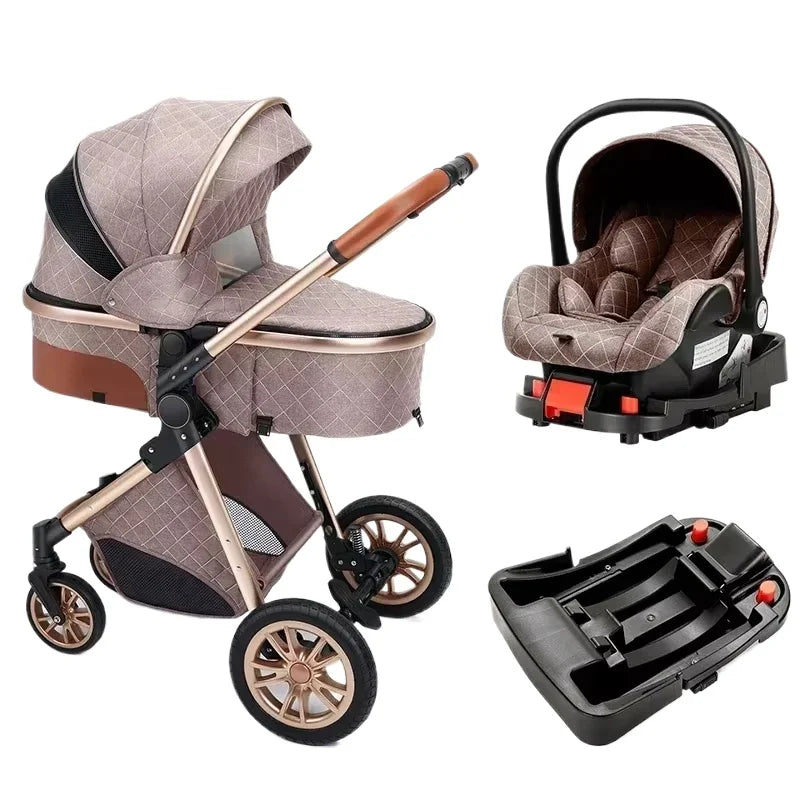Poussette 3 en 1 à profil haut avec siège auto et fixation ISOFIX