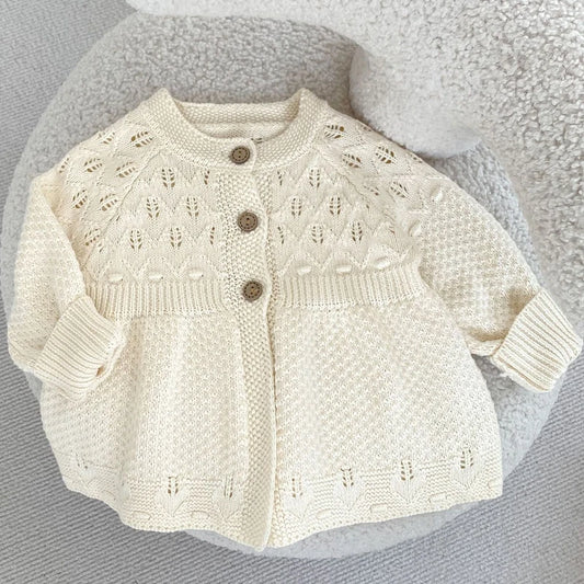 Autumn Baby Girl Knitted Cardigan – Hollow Out A-Line Sweater Jacket