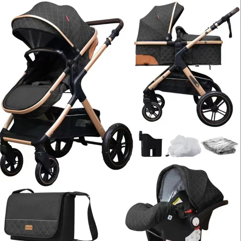 Poussette bébé 3 en 1 avec siège auto – Poussette pliable position assise et allongée