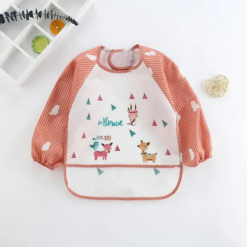 Waterproof Long-Sleeve Cartoon Baby Feeding Smock