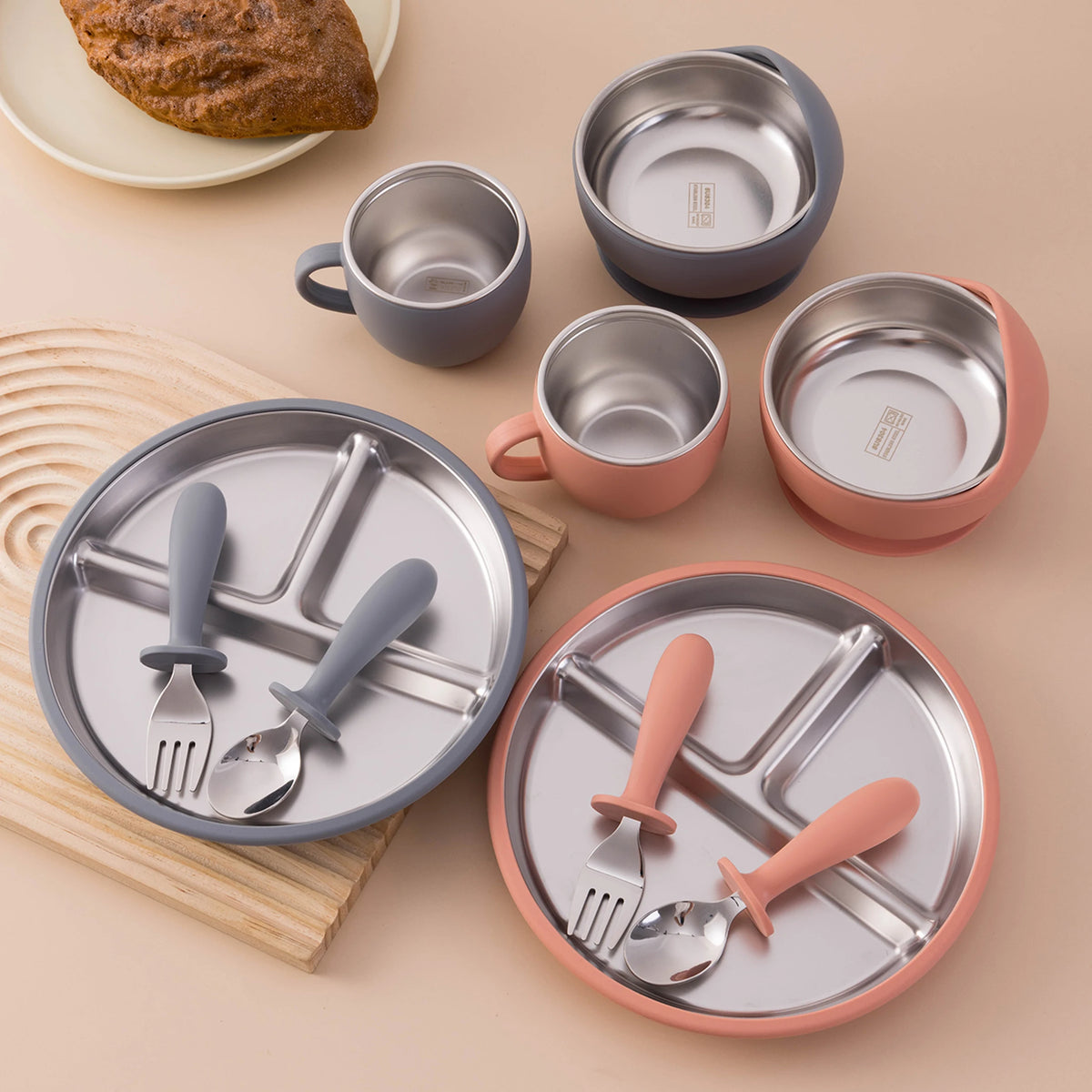 Ensemble repas bébé sans BPA – Assiette, bol, tasse et couverts détachables