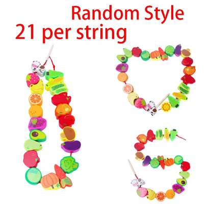 Montessori Wooden Bead Toy – Cartoon Fruit & Animal Stringing Game