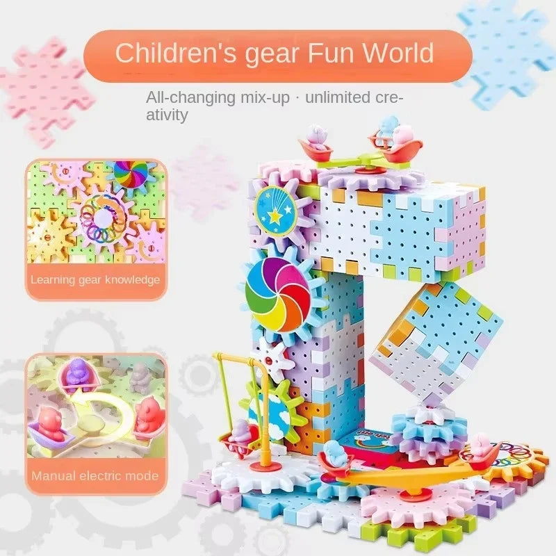 Kit de construction d'engrenages électriques éducatif pour enfants