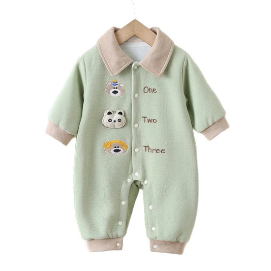 Unisex Baby Polo Collar Romper for Spring & Autumn Boys & Girls Cute Bear Head & Letter Jumpsuit Halloween Long-Sleeve Bodysuit