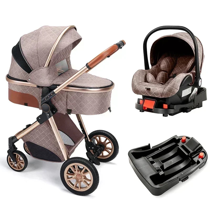 Poussette 3 en 1 à profil haut avec siège auto et fixation ISOFIX