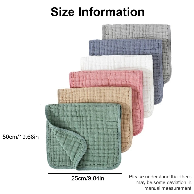 Ensemble de 6 serviettes pour bébé – Lingettes en mousseline de coton 6 épaisseurs pour le visage et le dos