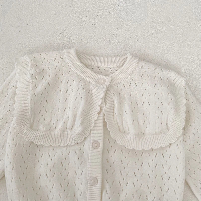 Gilet tricoté d'automne pour bébé fille – Veste en coton avec grand col rabattu
