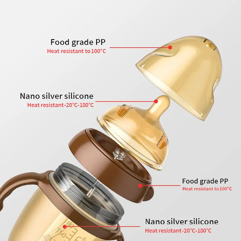 Silicone Nano Baby Bottle – 150/250ml, Handle, Anti-Choking, for 0–9 Months
