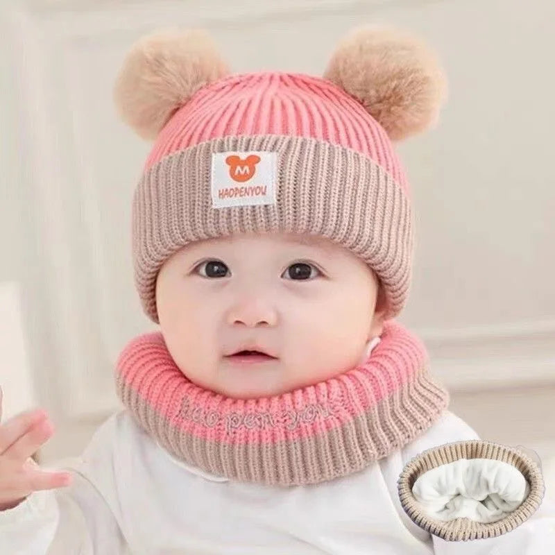 Ensemble bonnet et écharpe tricotés Bébé Ours – Bonnet d'hiver chaud pour garçons et filles