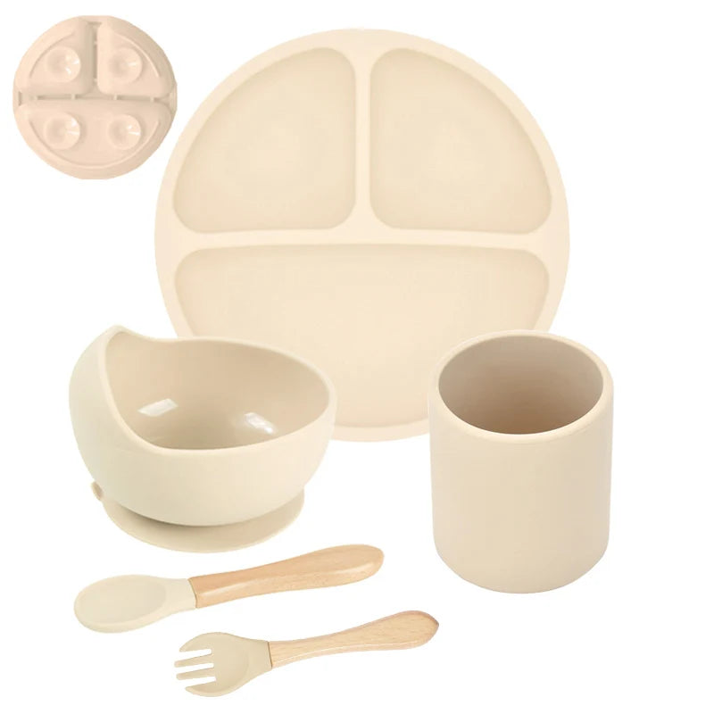 Baby Suction Plate Set – 5P Silicone Bowl, Cup & Utensil