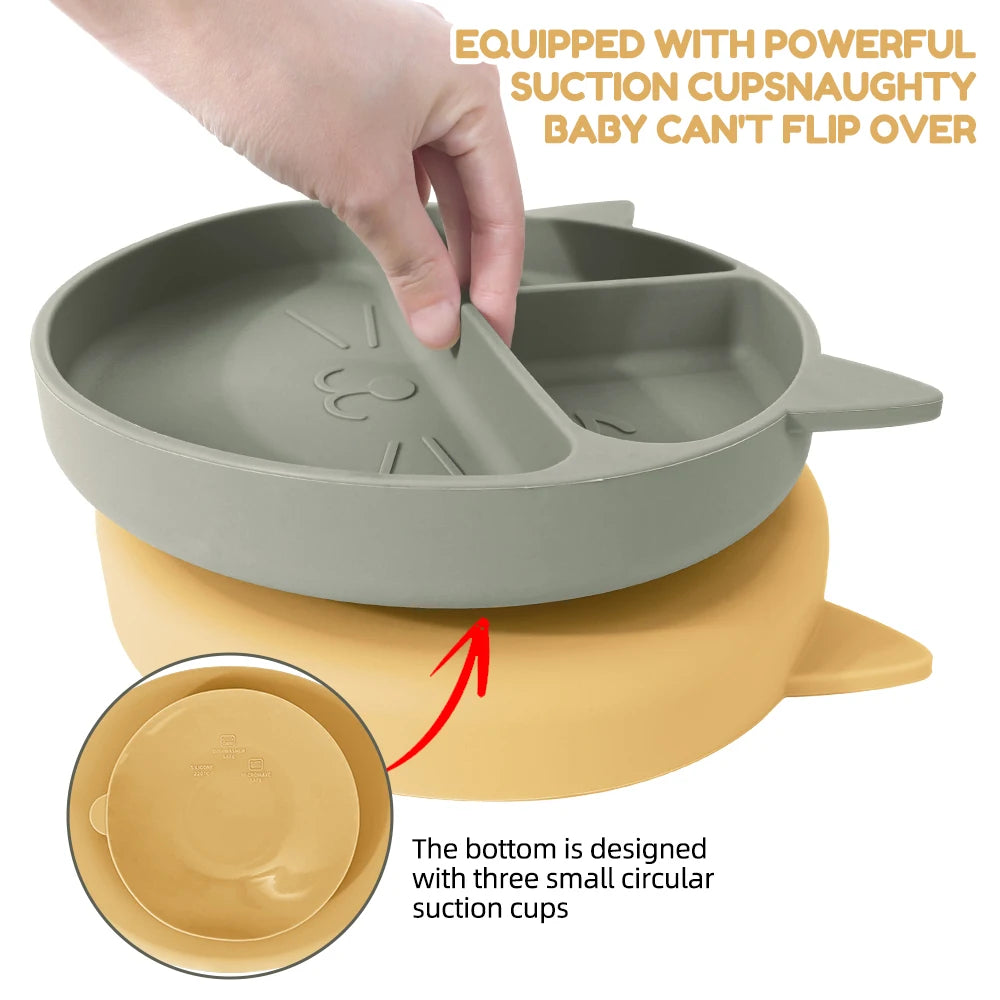 Ensemble repas pour tout-petits – Assiette et bol antidérapants en silicone à motifs.