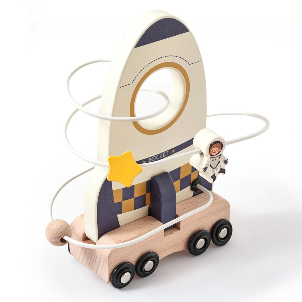 Montessori Wooden Space Set – Astronaut & Rocket Stacking Puzzle for Kids