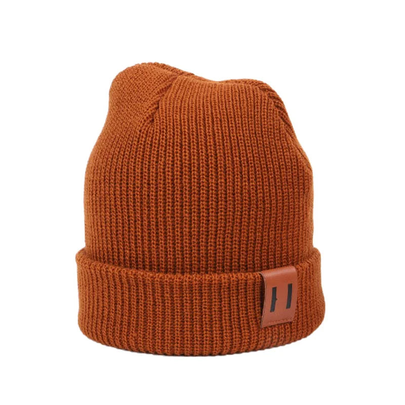 Baby Knit Hat with Leather Label Winter Family Beanie