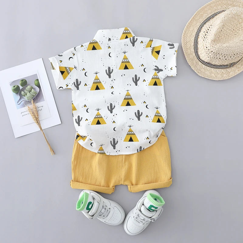 2-Piece Kids Summer Outfit – Cotton Triangle Print Shirt & Shorts Set