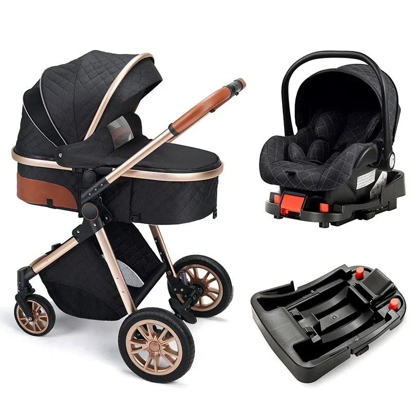 Poussette 3 en 1 à profil haut avec siège auto et fixation ISOFIX