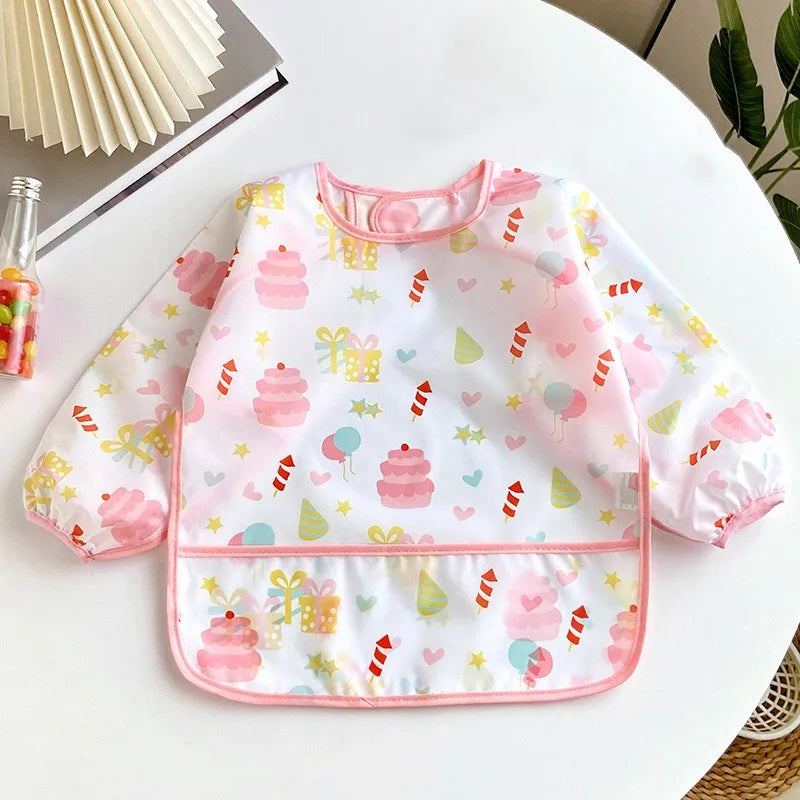 Cute Cartoon Waterproof Long-Sleeve Baby Feeding Bib (0–3Y)