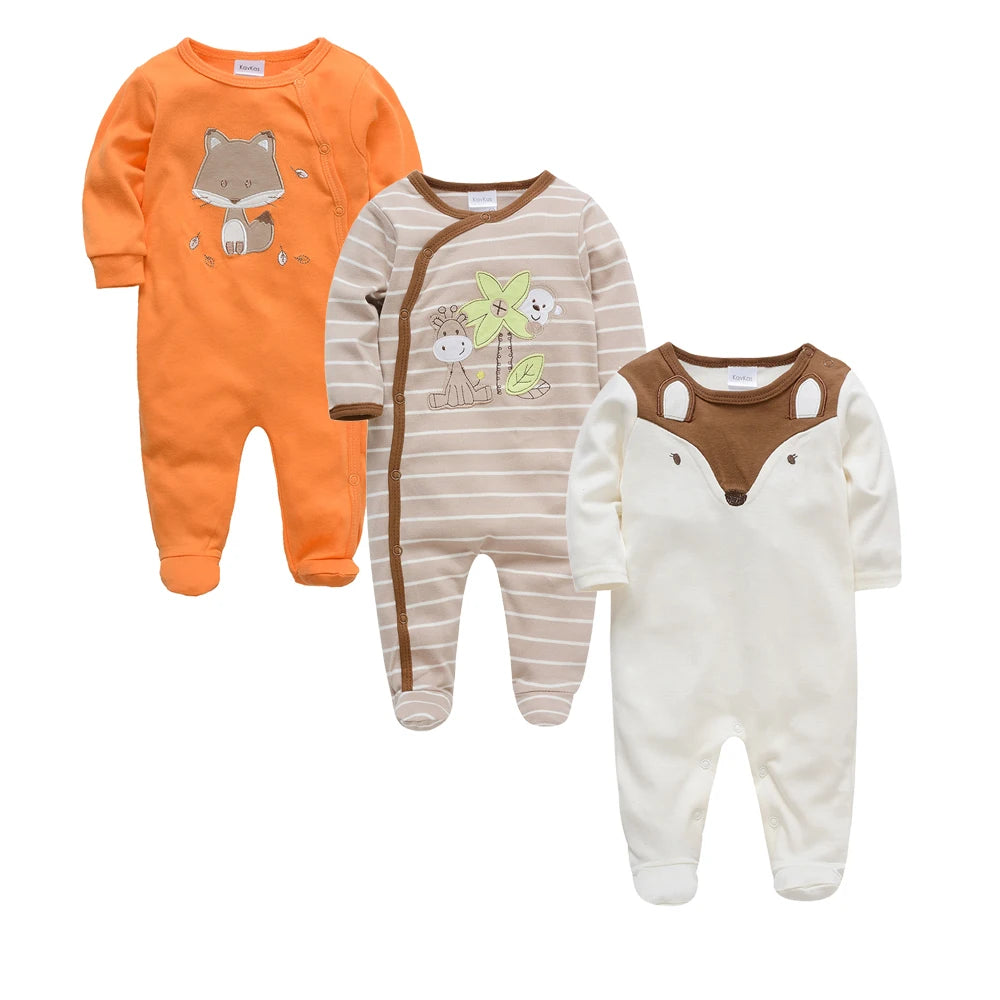 Lot de 3 grenouillères Kavkas pour bébé garçon (0-12 mois), 100 % coton, manches longues, imprimé dessin animé, articles pour filles