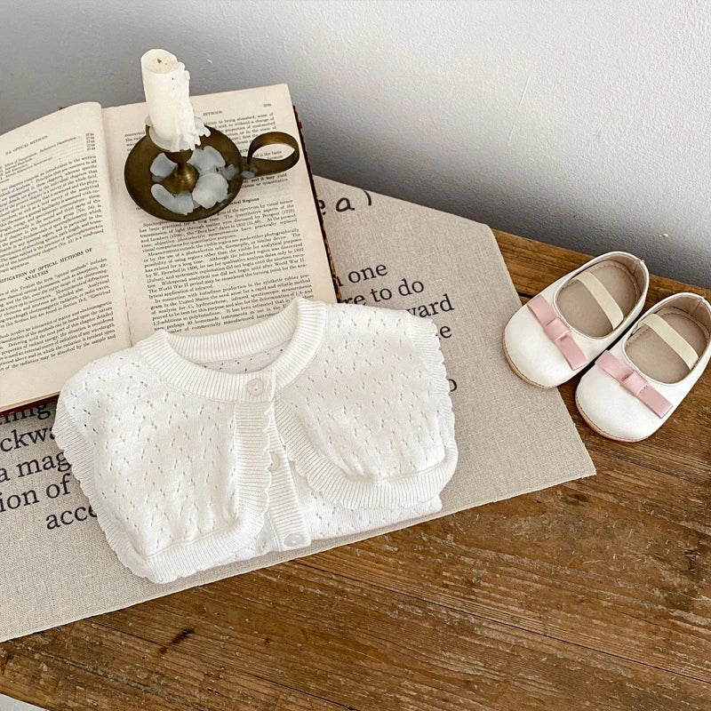 Gilet tricoté d'automne pour bébé fille – Veste en coton avec grand col rabattu