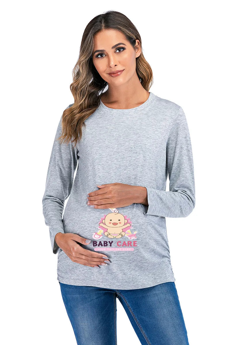 New Maternity Long-Sleeve Tee – Casual Solid Pregnancy Top