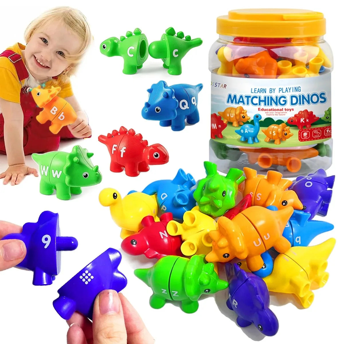 Jeu d'association de dinosaures Montessori ABC – Lettres majuscules et minuscules