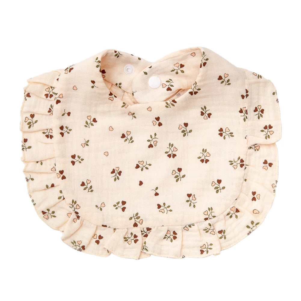 Bavoir bébé en coton à volants imprimé fleurs – Ajustable et doux