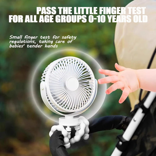3-Speed Portable USB Stroller Fan with Light & Phone Holder
