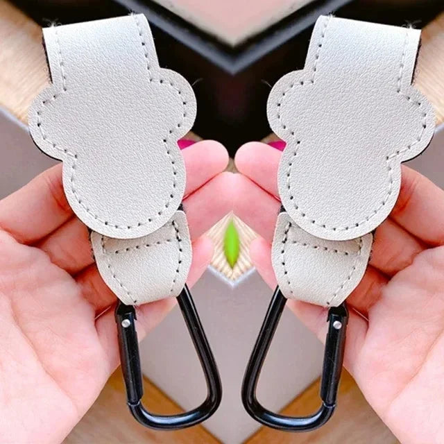 1–2PCS Rotatable PU Leather Stroller Hooks – 360° Pram Organizer