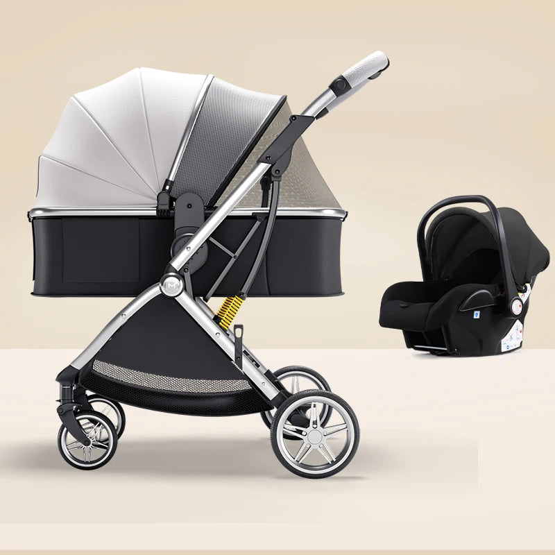 Poussette bébé 3 en 1 de luxe – Position assise et allongée, poussette de voyage portable