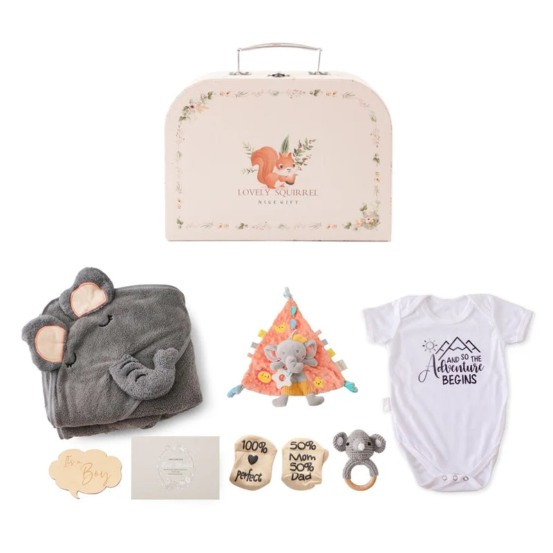 Baby Gift Set – Double-Sided Cotton Blanket, Milestone Cards & Rattle
