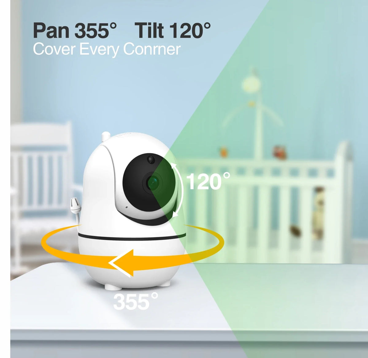 Babyphone HD avec télécommande, zoom, panoramique et inclinaison, batterie 4000 mAh