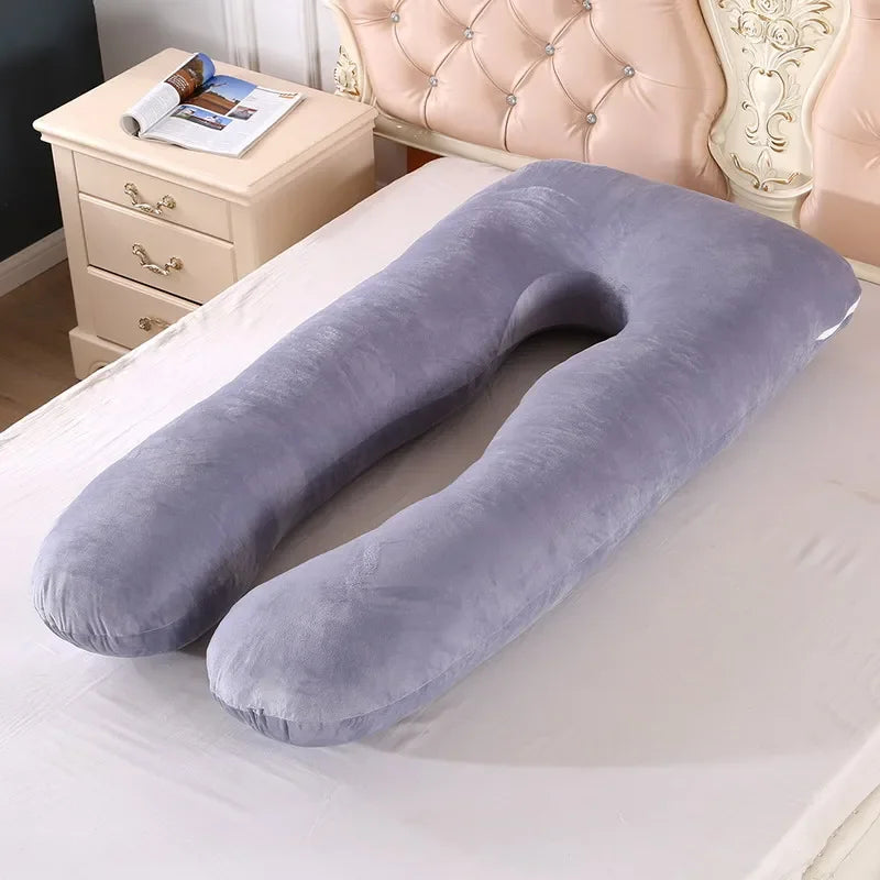 Coussin de grossesse en velours en forme de U, 140 x 70 cm – Coussin doux et multifonctionnel