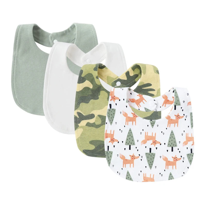 Ensemble de 4 bavoirs bébé en coton double épaisseur – Mignons et doux