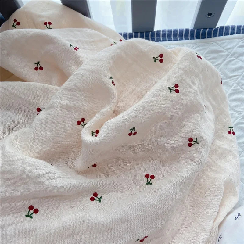 Couverture d'emmaillotage en coton à imprimé floral - Couverture en mousseline pour bébé, en tissu froissé, pour nouveau-né, utilisable comme housse de poussette