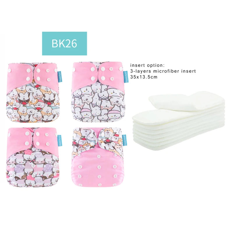 HappyFlute Reusable Diaper Set – 4 OS Pocket Diapers + 8 Inserts