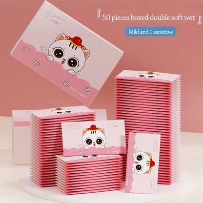 50 lingettes humides pour bébé – Jetables, portables et sans danger pour les mains