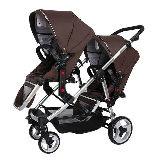 Foldable Twin High-View Stroller – Sit or Lie Down, Double Multifunction