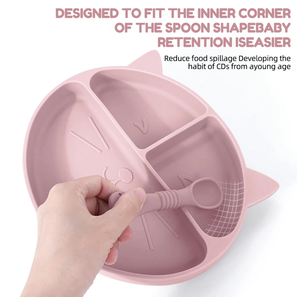 Ensemble repas pour tout-petits – Assiette et bol antidérapants en silicone à motifs.
