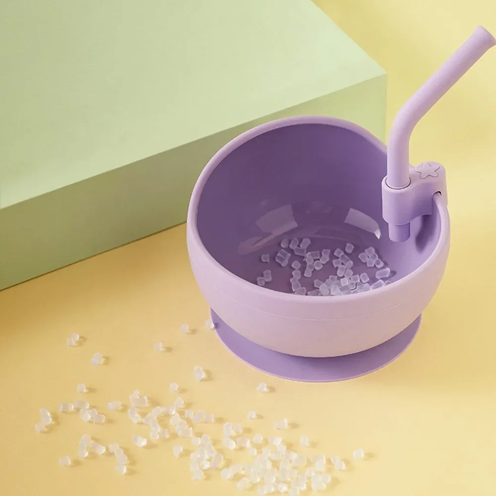 Ensemble de cuisine pour bébé – Bol en silicone avec cuillère et paille