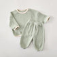 Korean Style Kids Outfit – Waffle Pullover & Pants Set for Boys & Girls