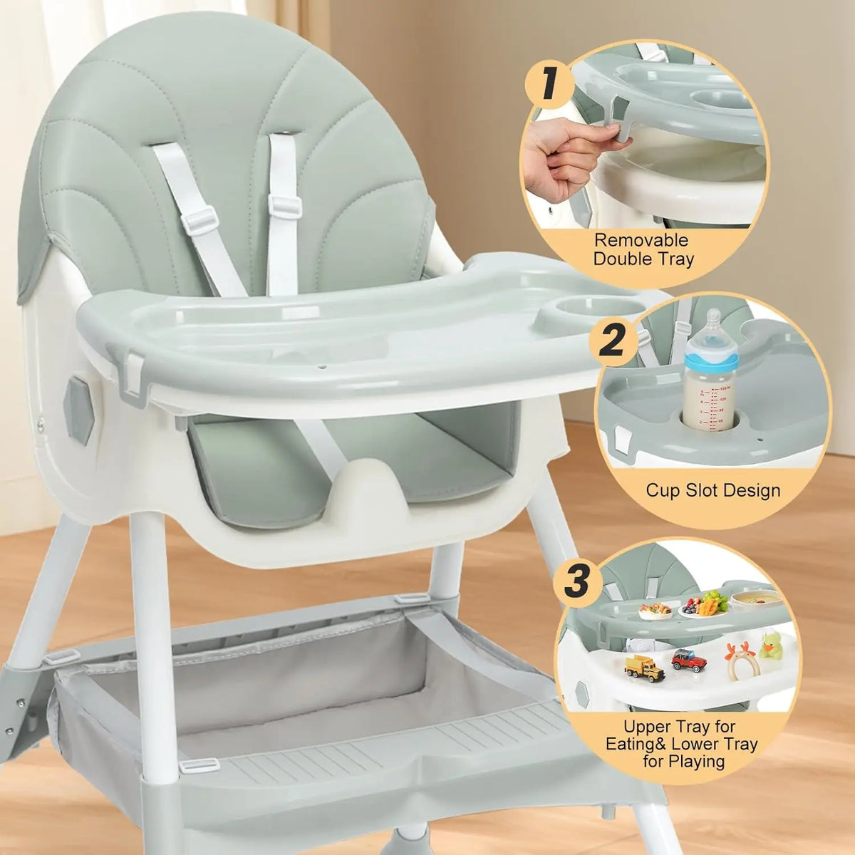 3-in-1 Portable Baby Highchair – Adjustable Feeding Seat with Removable Tray