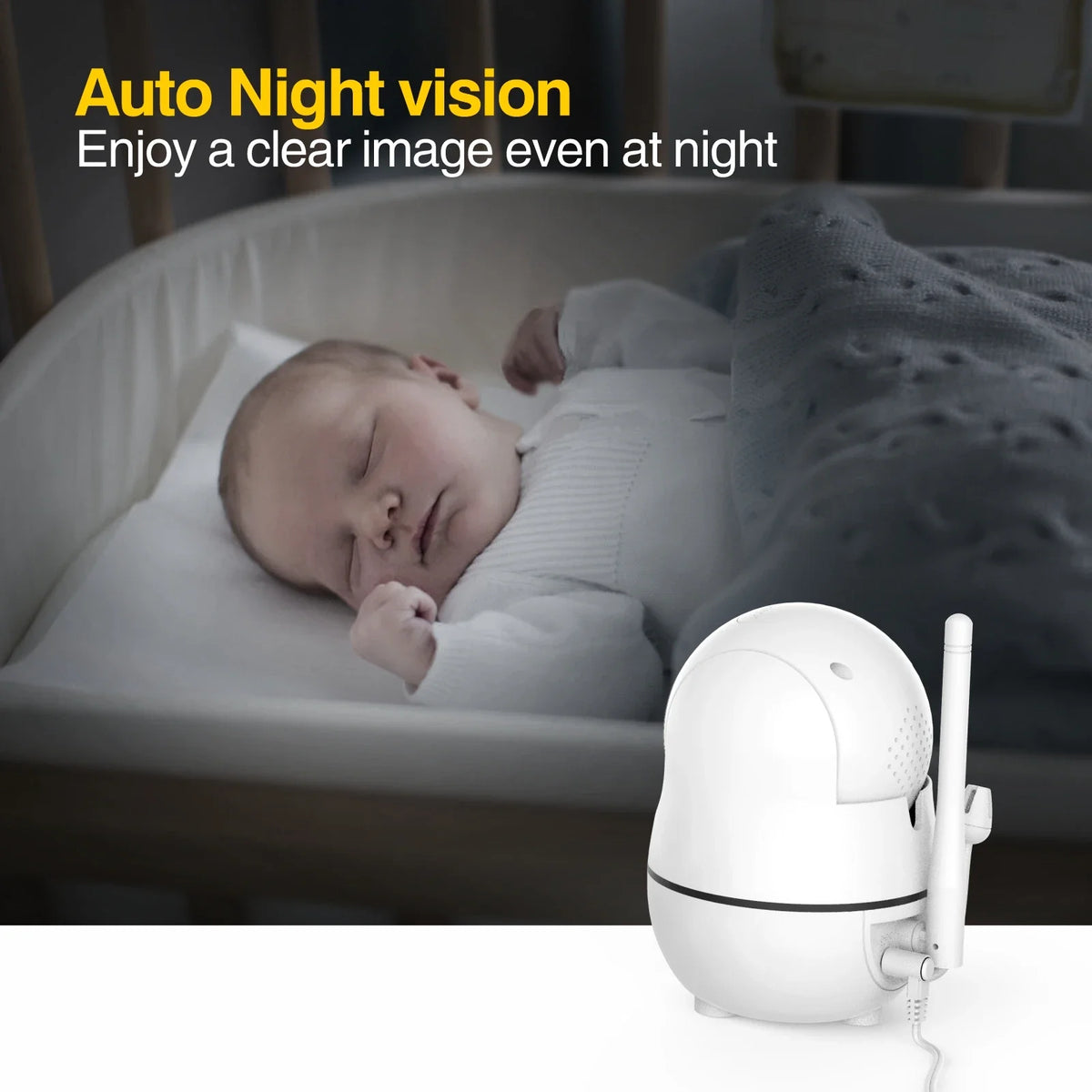 Babyphone HD avec télécommande, zoom, panoramique et inclinaison, batterie 4000 mAh