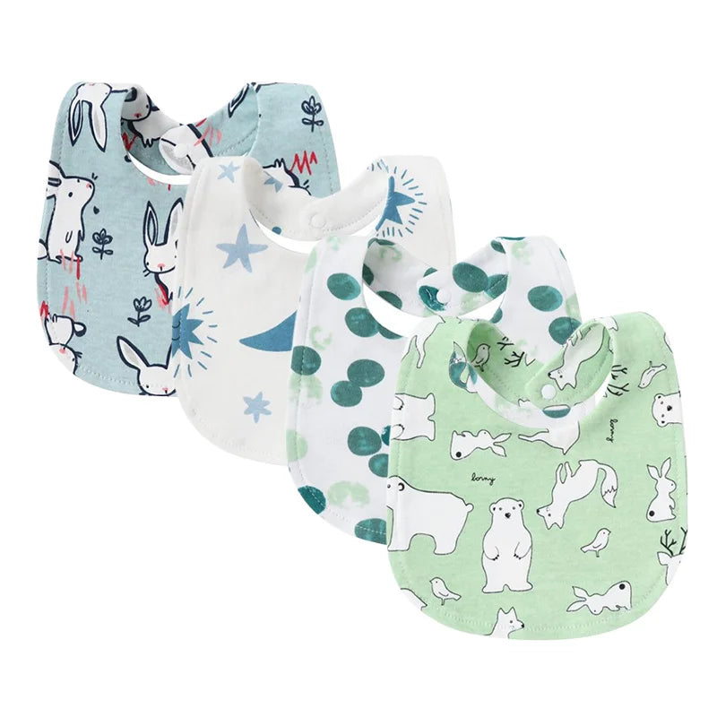 Ensemble de 4 bavoirs bébé en coton double épaisseur – Mignons et doux