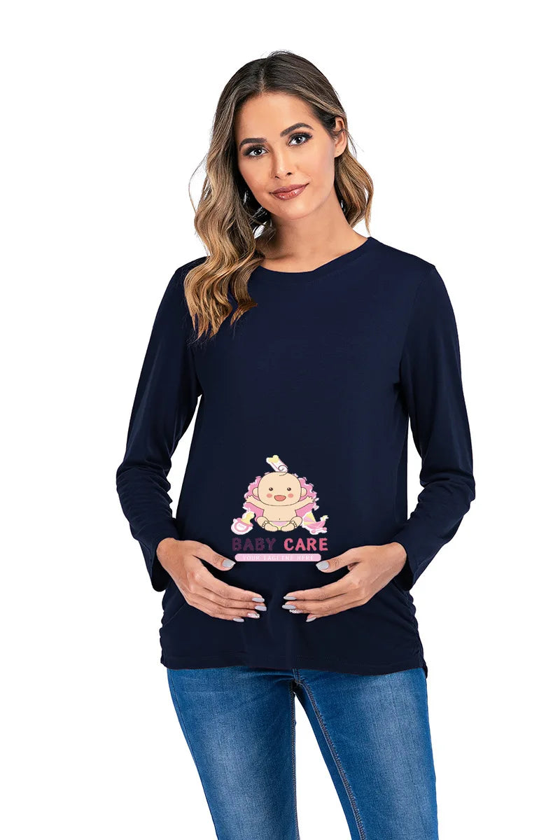 New Maternity Long-Sleeve Tee – Casual Solid Pregnancy Top