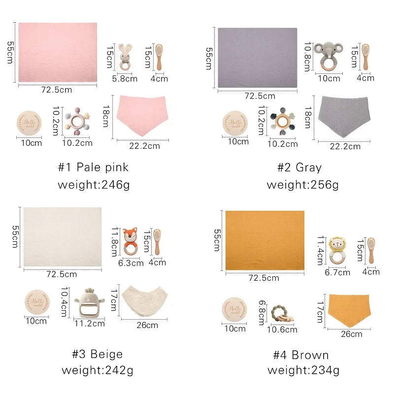 Coffret cadeau bain bébé et anneau de dentition – Jouets en silicone, hochet et cartes étapes