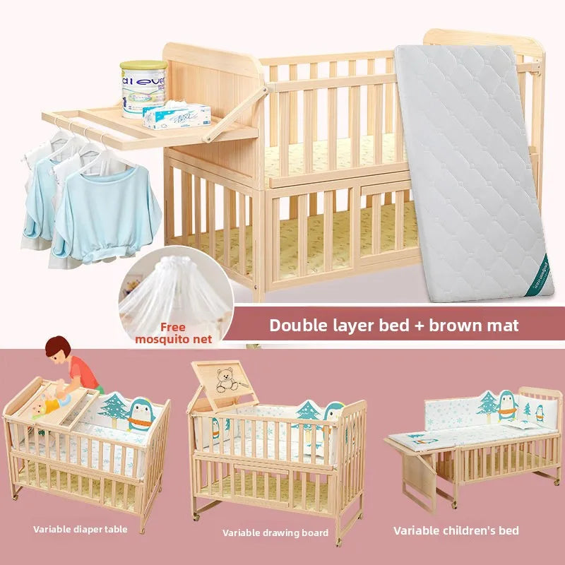 Convertible Baby Bed – Solid Wood & Adjustable Cradle
