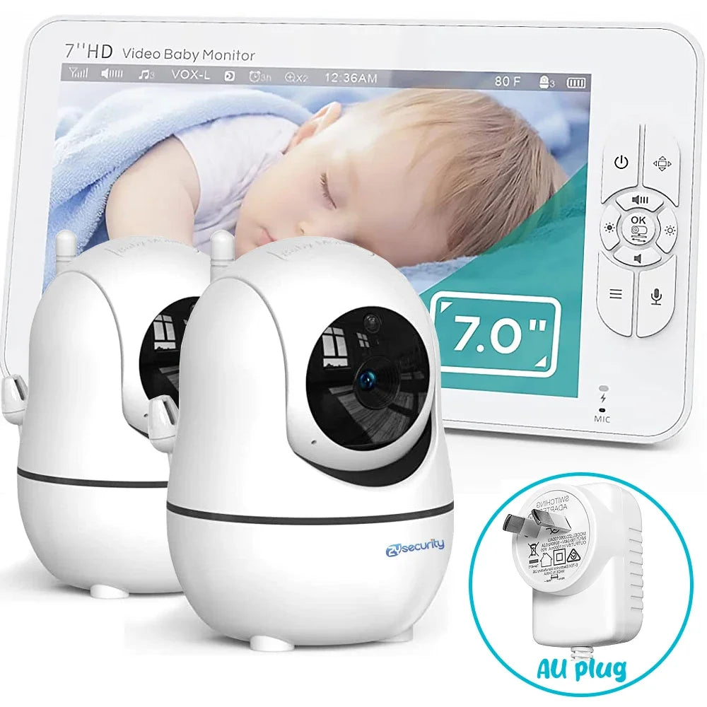 Babyphone double caméra 7 pouces – Écran partagé, PTZ, vision nocturne automatique