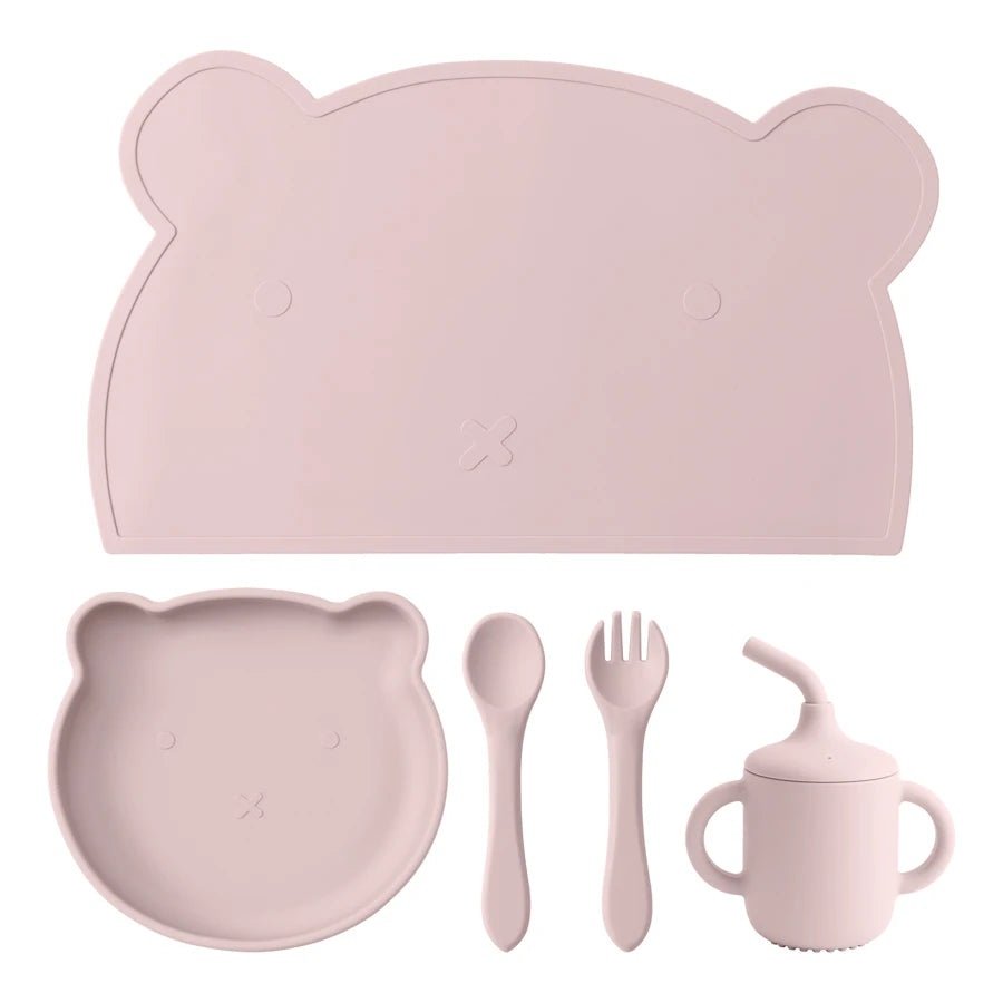 5PCS Baby Silicone Feeding Set – Plate, Spoon, Fork & Cup