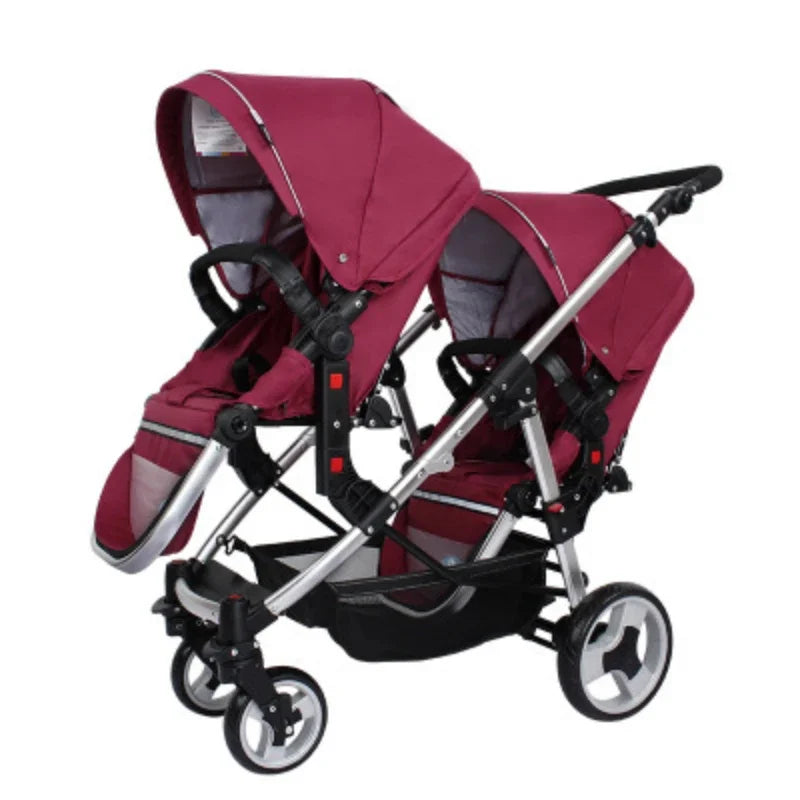Foldable Twin High-View Stroller – Sit or Lie Down, Double Multifunction
