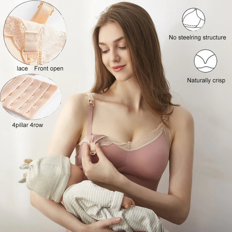 Seamless Wireless Nursing Bra – Front Open, Breathable Maternity